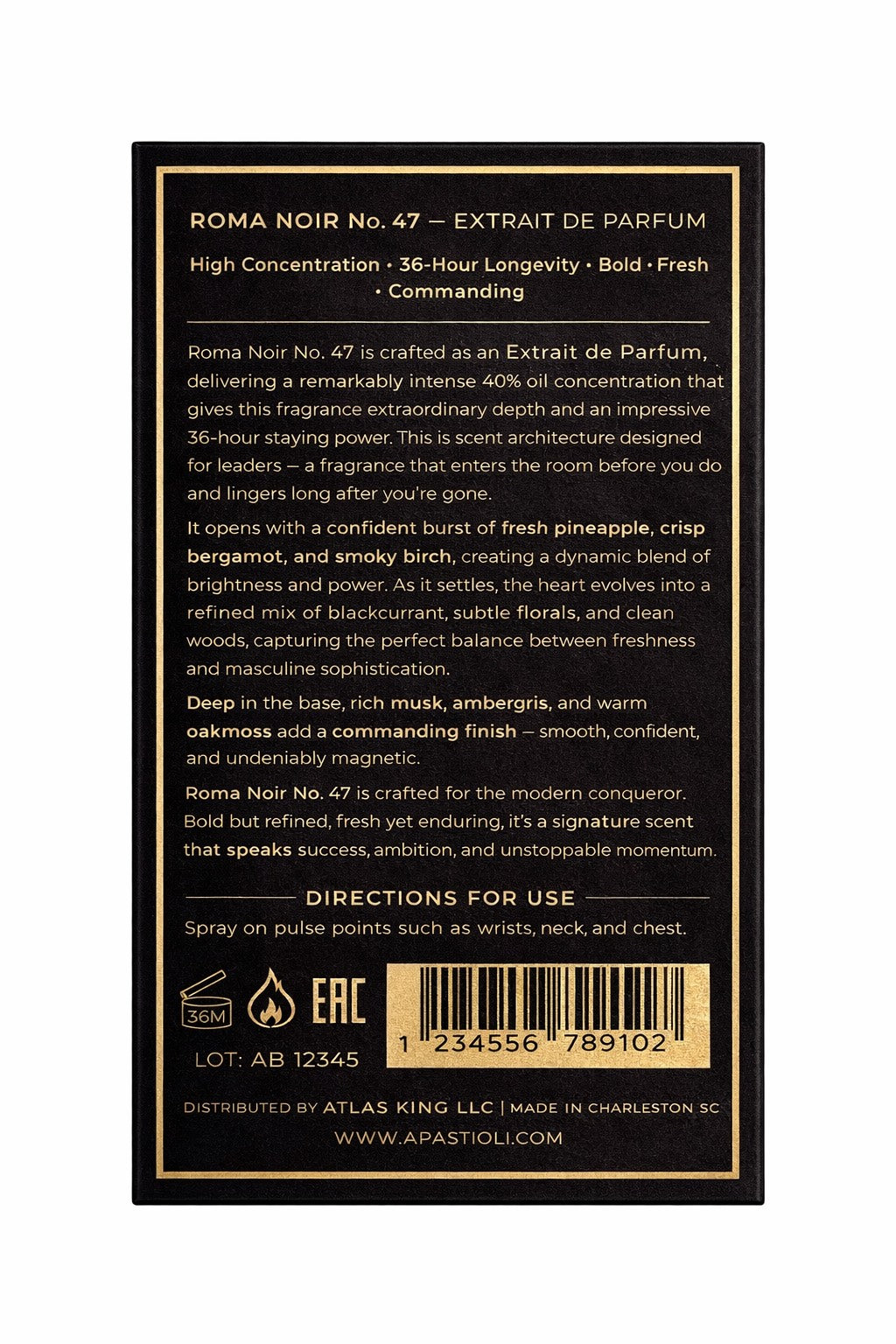 Roma Noir No.47 Extrait de Parfum Men's Luxury Fragrance