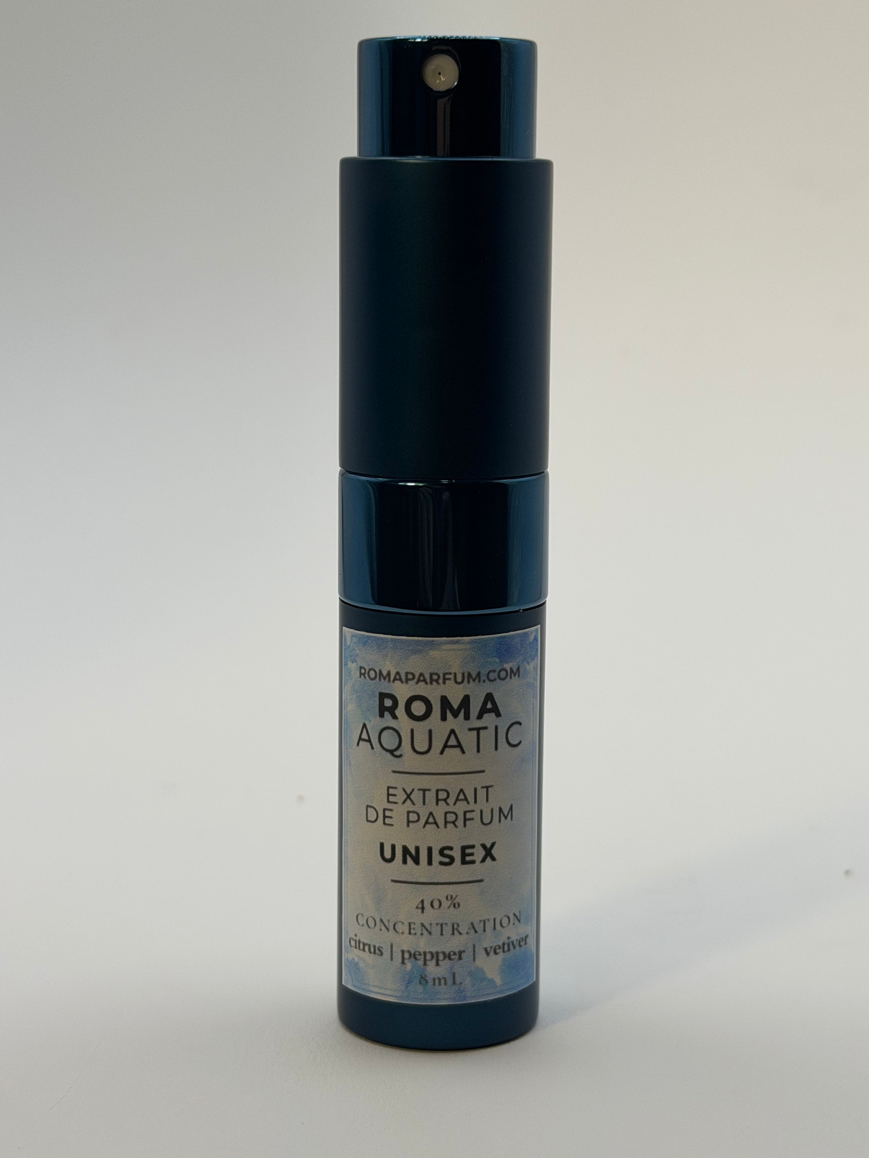 Roma Aquatic 8mL Travel Perfume Atomizer — Fresh Clean Unisex Extrait de Parfum 40% Concentration