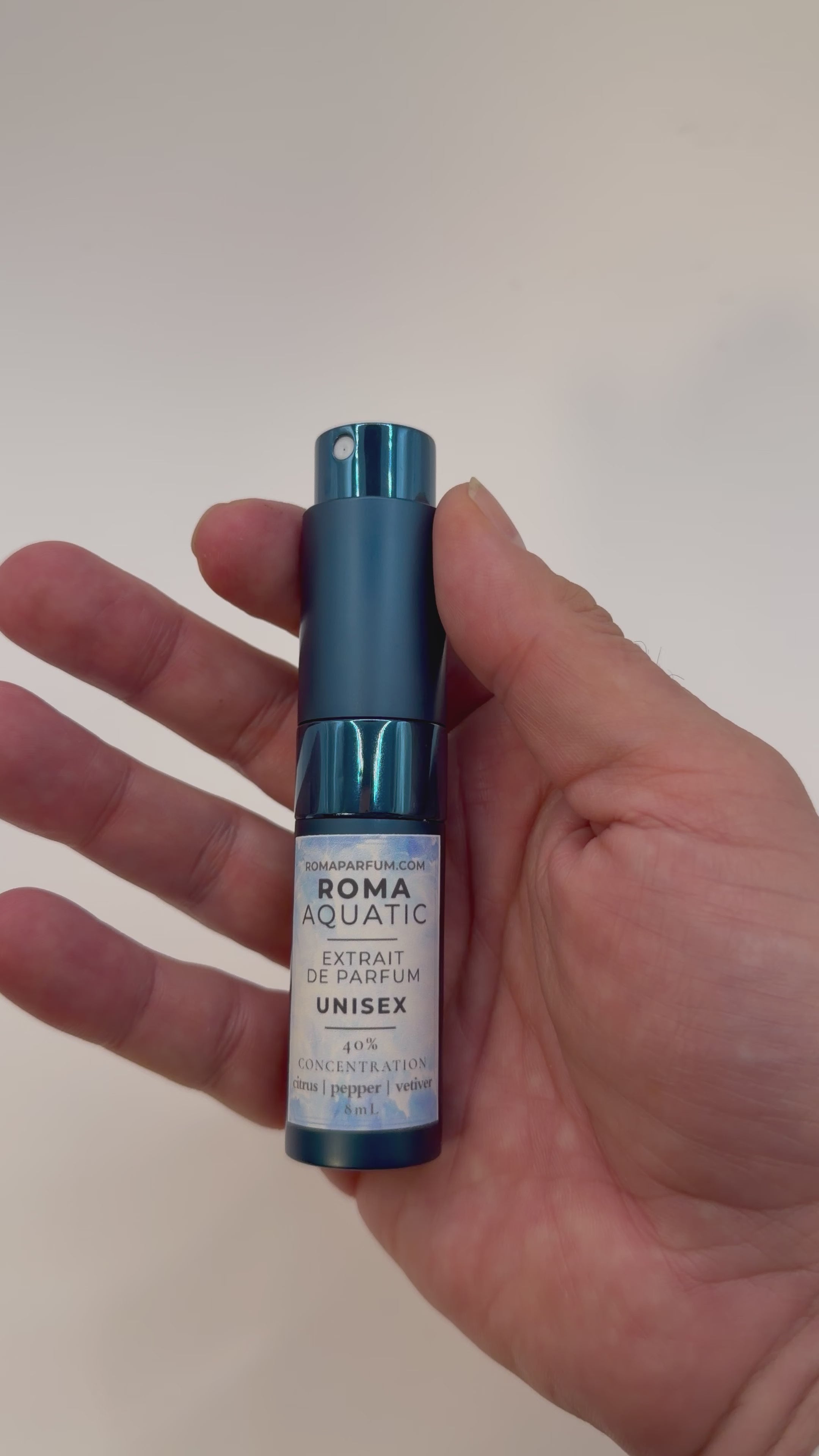 Roma Aquatic 8mL Travel Perfume Atomizer — Fresh Clean Unisex Extrait de Parfum 40% Concentration